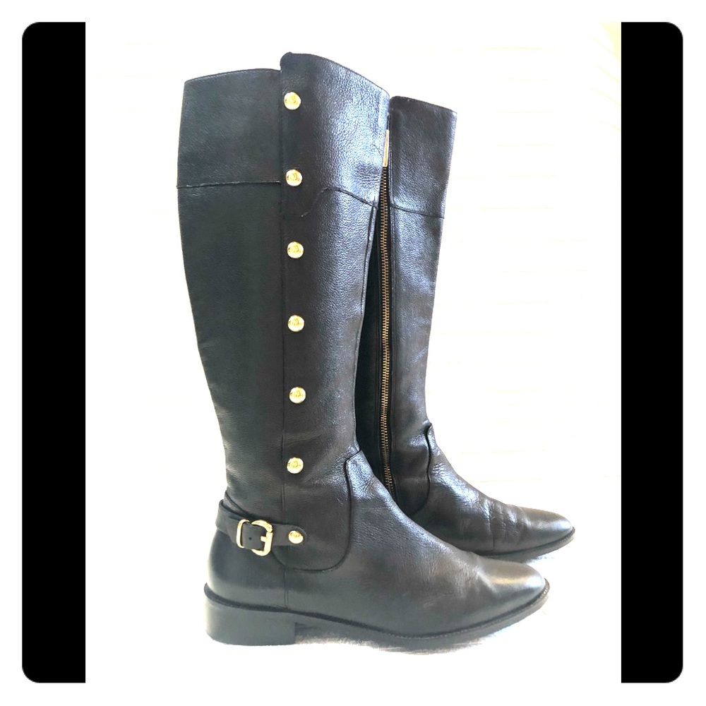 Michael Kors Black Leather Studded Riding Boots